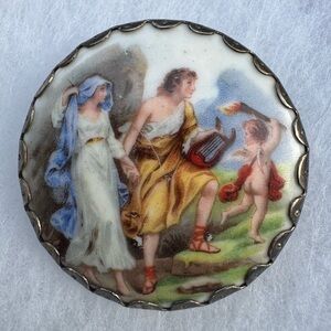 Vintage Hand-Painted Brooch with Classical Scene